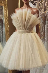 Strapless Beige A Line Short Homecoming Dress